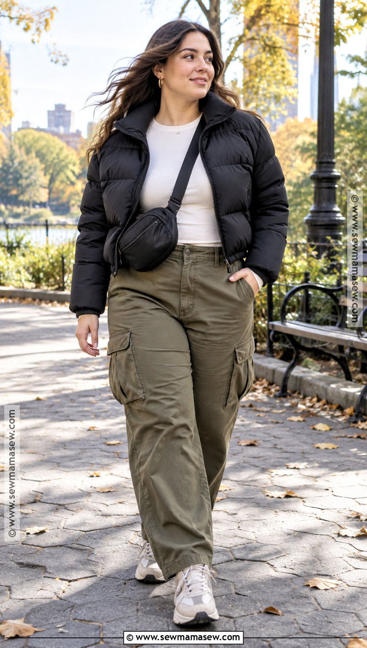 Puffer Jacket And Cargo Pants Fall Outfit - 15 Comfy Outfits Fall Lazy Days
