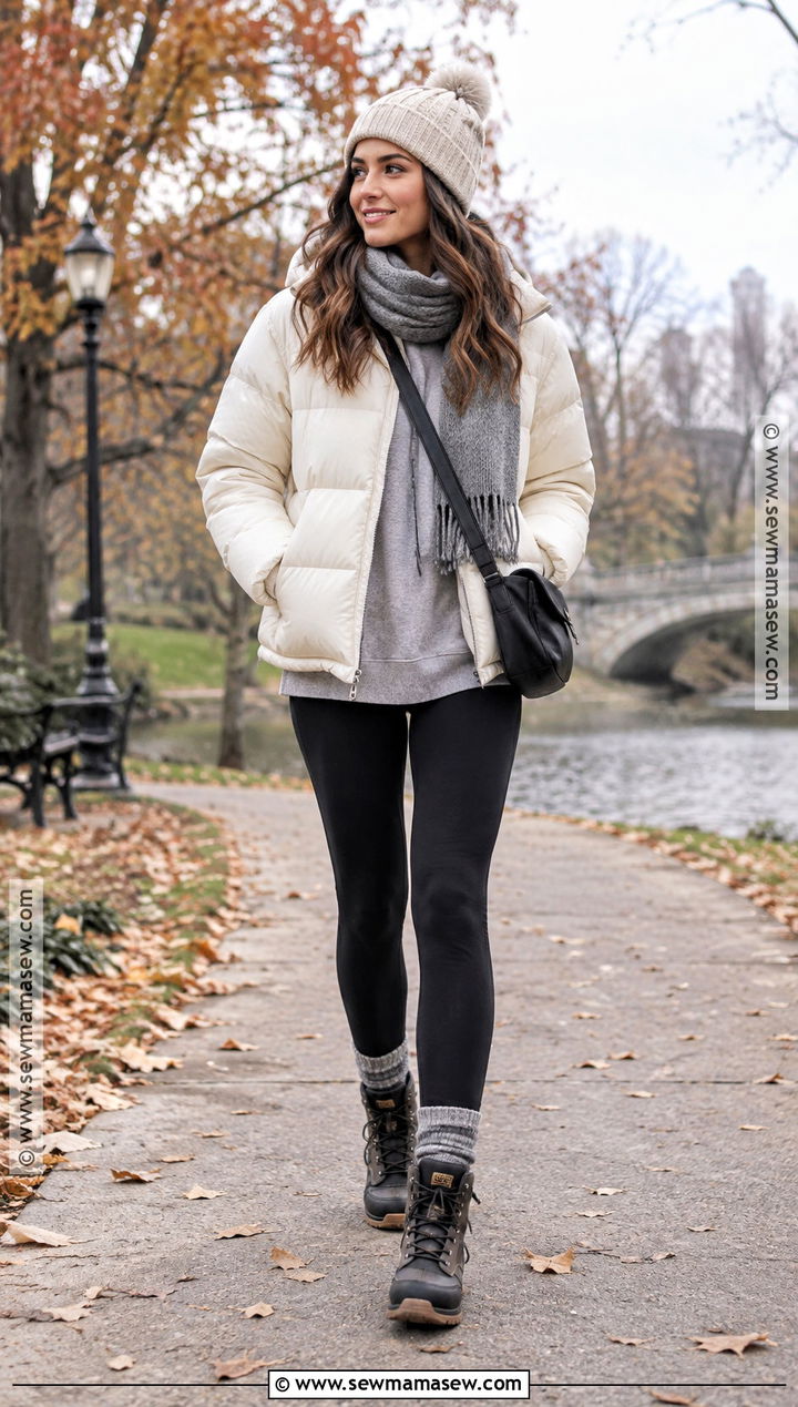 Puffer Jacket And Fleece Lined Leggings Outfit - 15 November 2026 Outfit Ideas