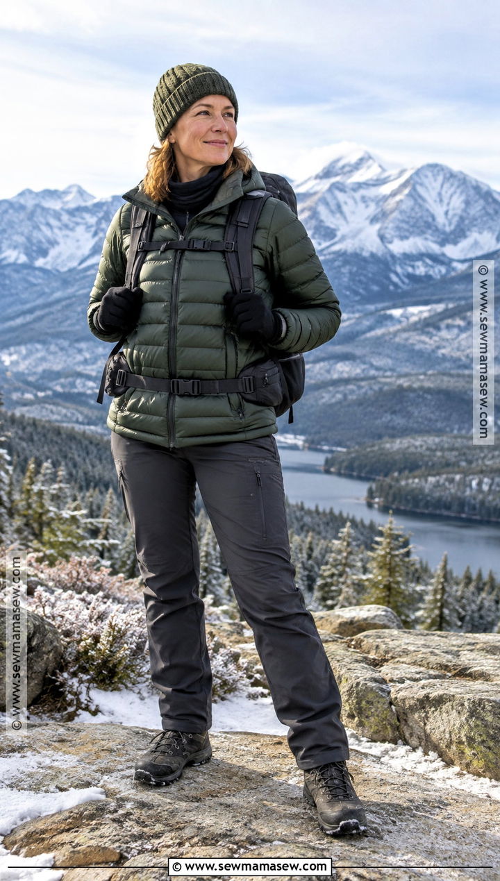 Puffer Jacket And Hiking Pants Cold Fall Mountain Outfit - 20 Hiking Outfit Fall Mountain Ideas