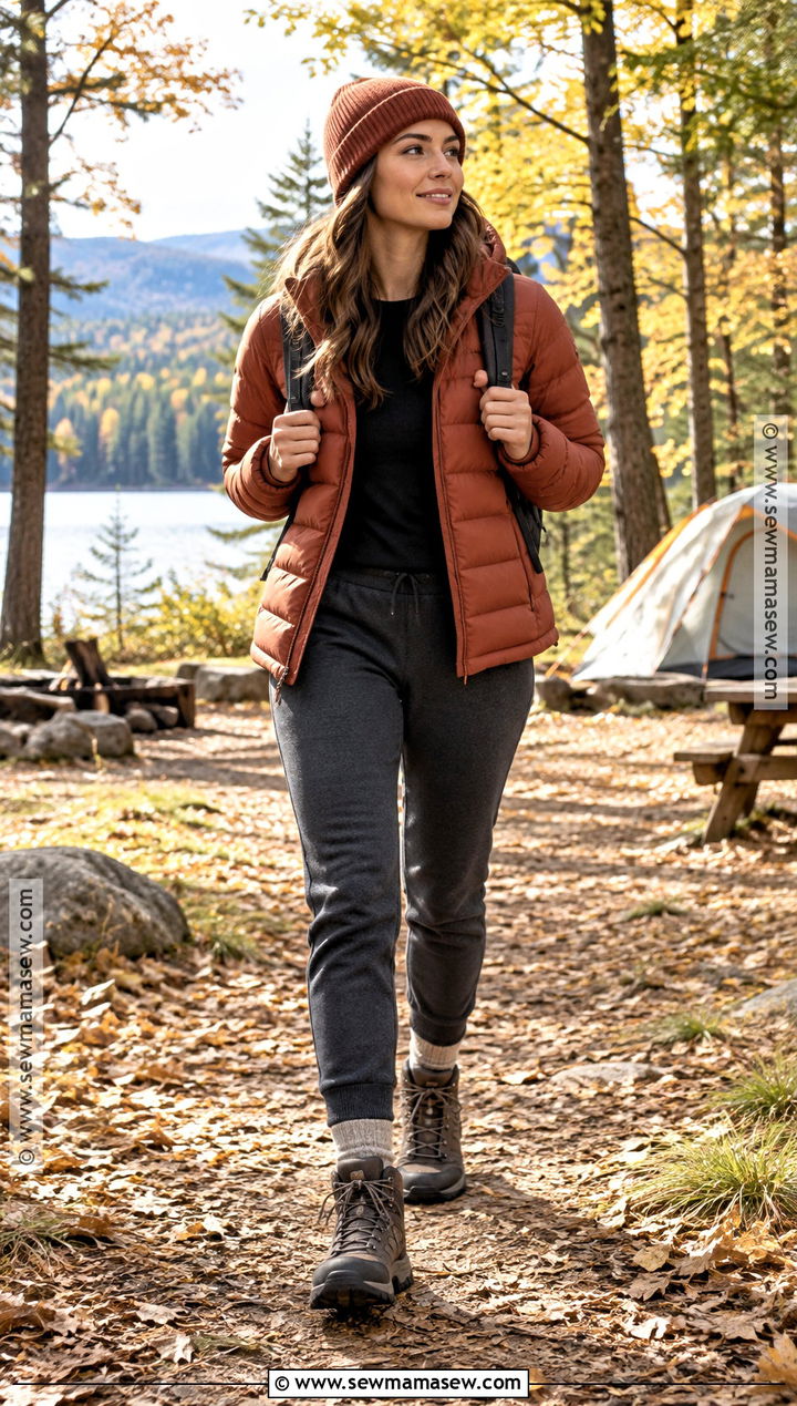 Puffer Jacket And Joggers Autumn Outdoor Outfit - 20 autumn outdoor outfits