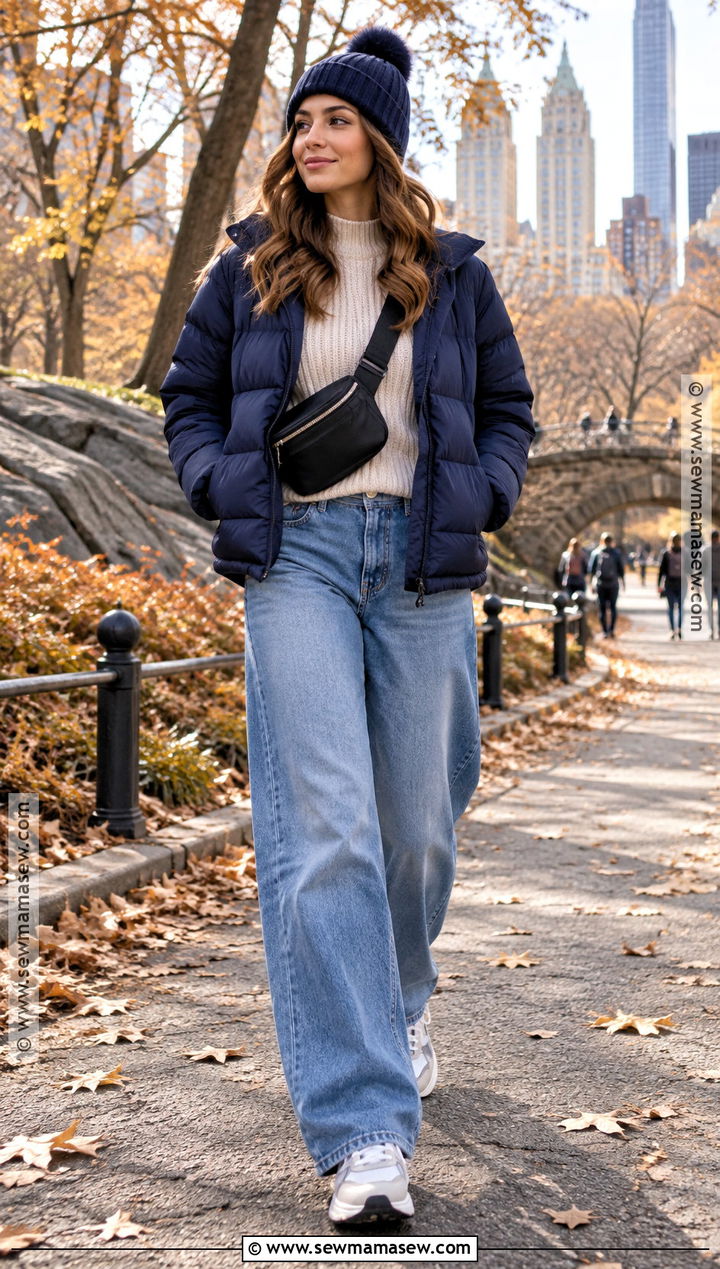 Puffer Jacket And Wide Leg Jeans NYC Outfit - 20 november nyc outfits