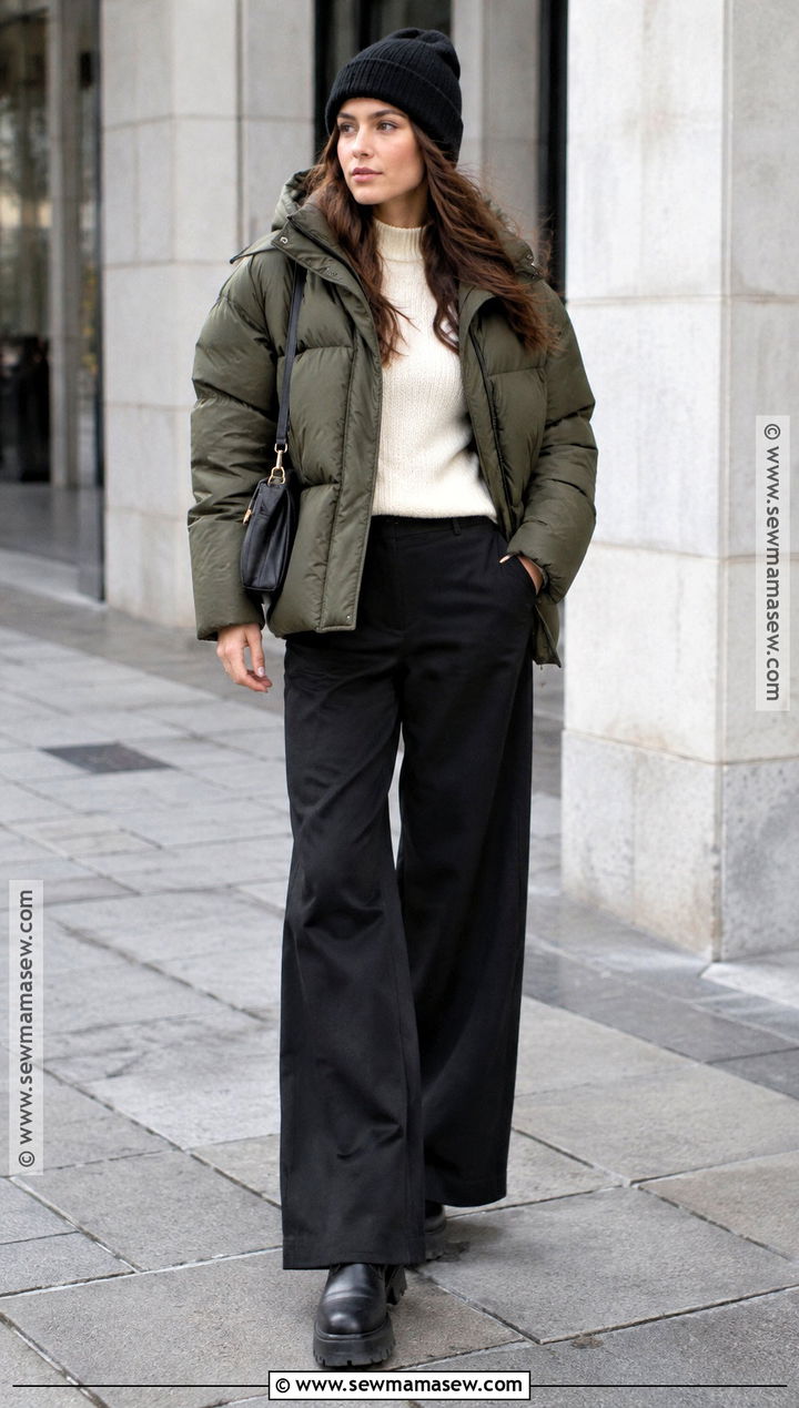 Puffer Jacket And Wide Leg Pants Cold Fall Outfit - 15 cold fall outfits 2026