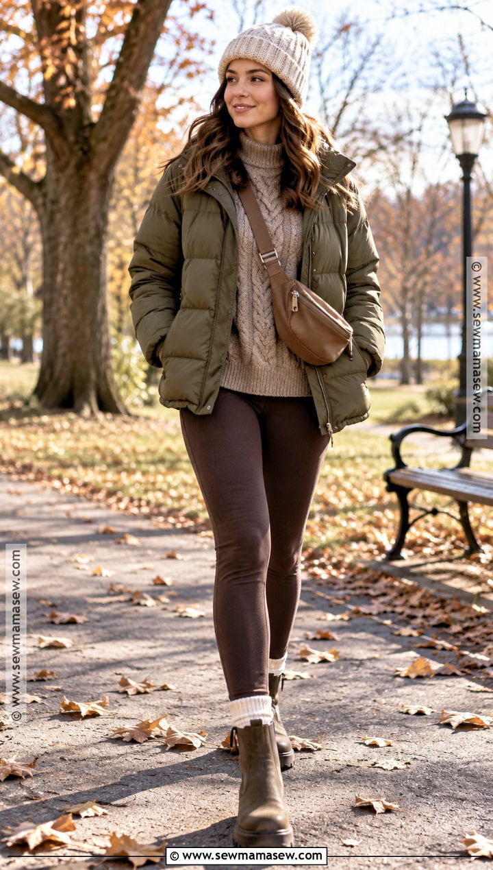 Puffer Jacket Fall Outfit With Leggings - 20 warm fall outfits for women