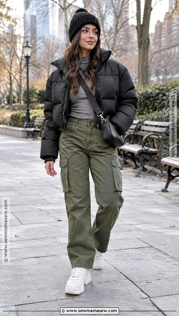 Puffer Jacket With Cargo Pants And Sneakers - 15 Fall Winter 2026 Outfit Ideas