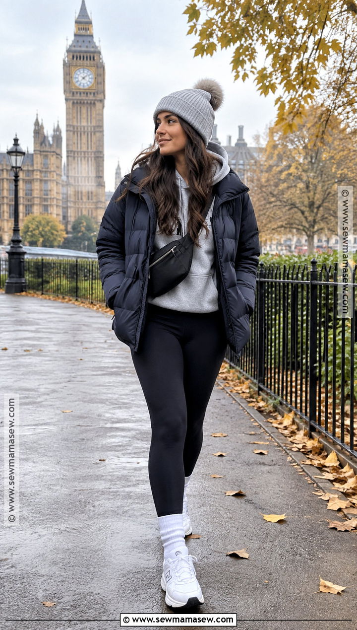 Puffer Jacket With Hoodie And Leggings - 20 November London Outfit Ideas