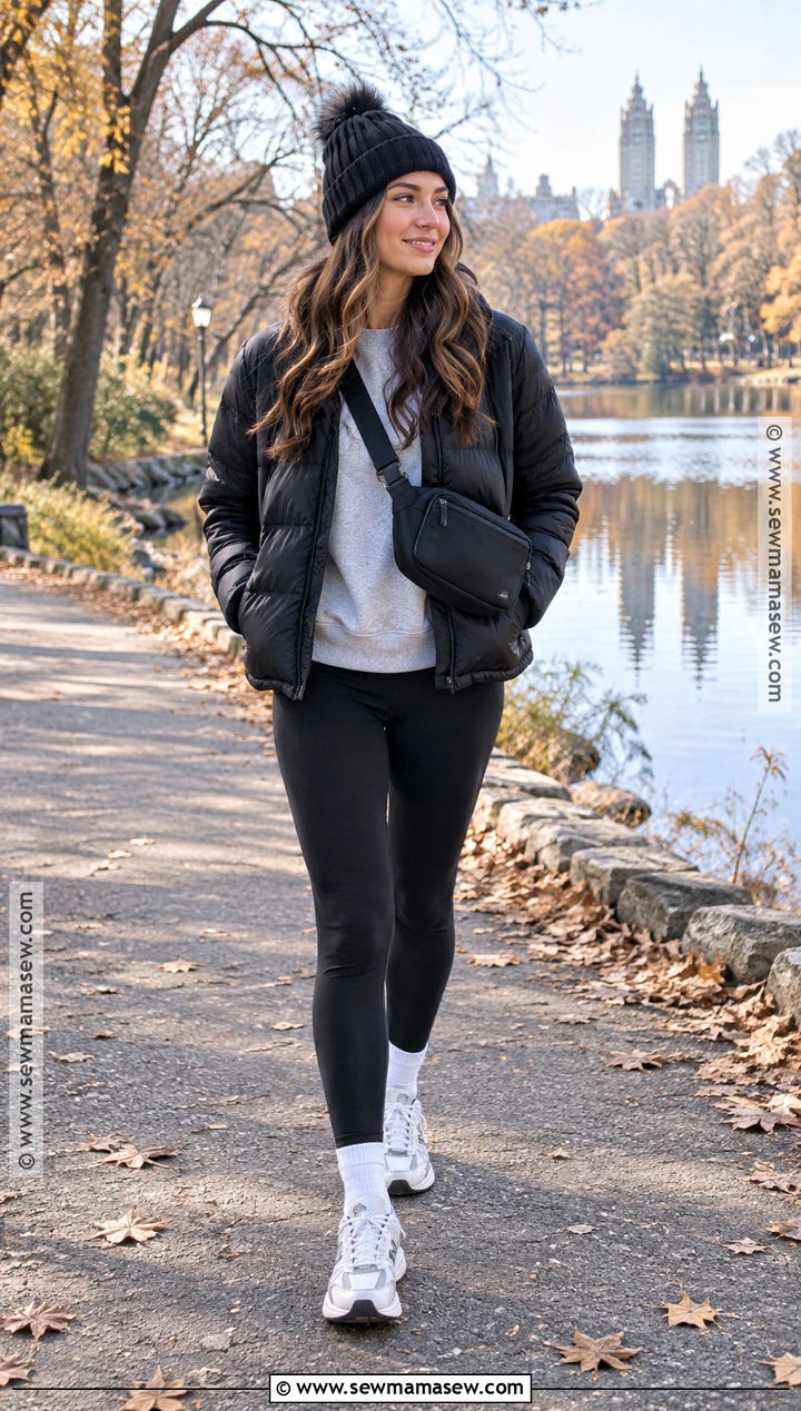 Puffer Jacket With Leggings And Sneakers Outfit - 20 fall to winter outfits