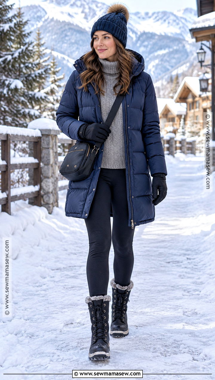 Puffer Jacket With Leggings And Snow Boots - 15 Autumn Winter Fashion Style Ideas