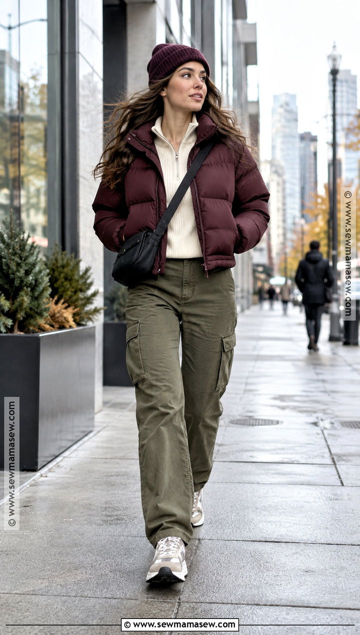 Puffer Jacket and Cargo Pants Fall Outfit - 20 fall warm outfits