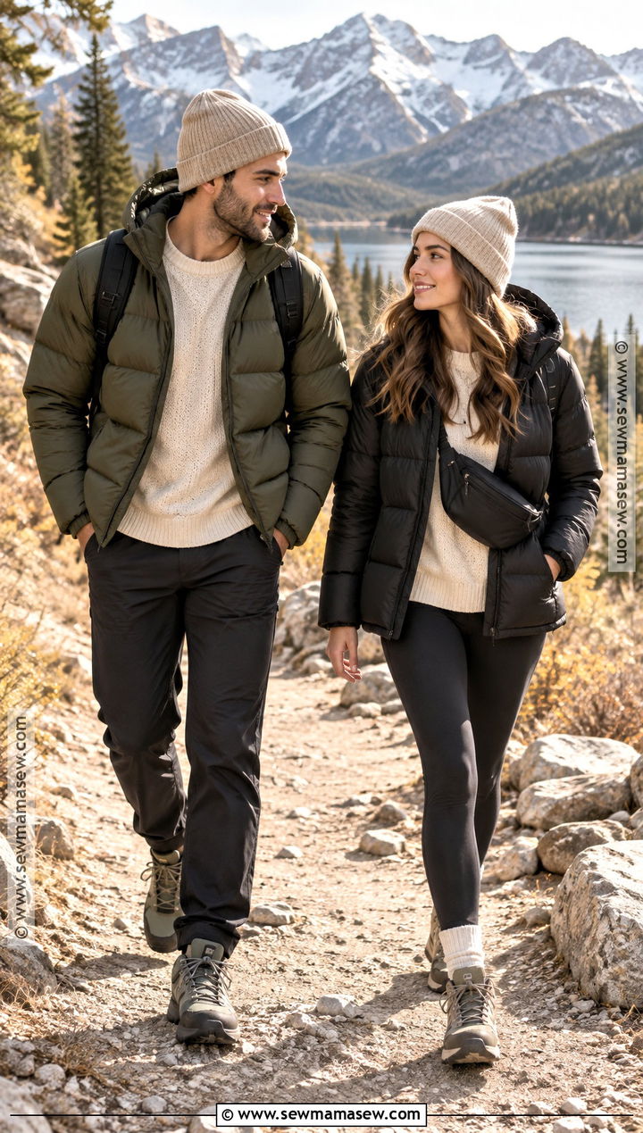 Puffer Jacket and Knit Beanie Couple Outfit - 25 matching fall outfits for couples