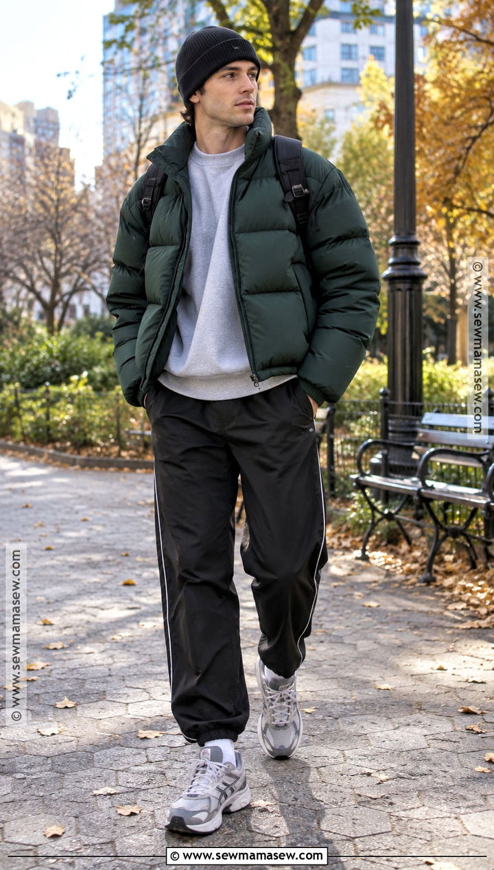 Puffer Jacket and Track Pants Outfit - 25 fall drip outfits for men