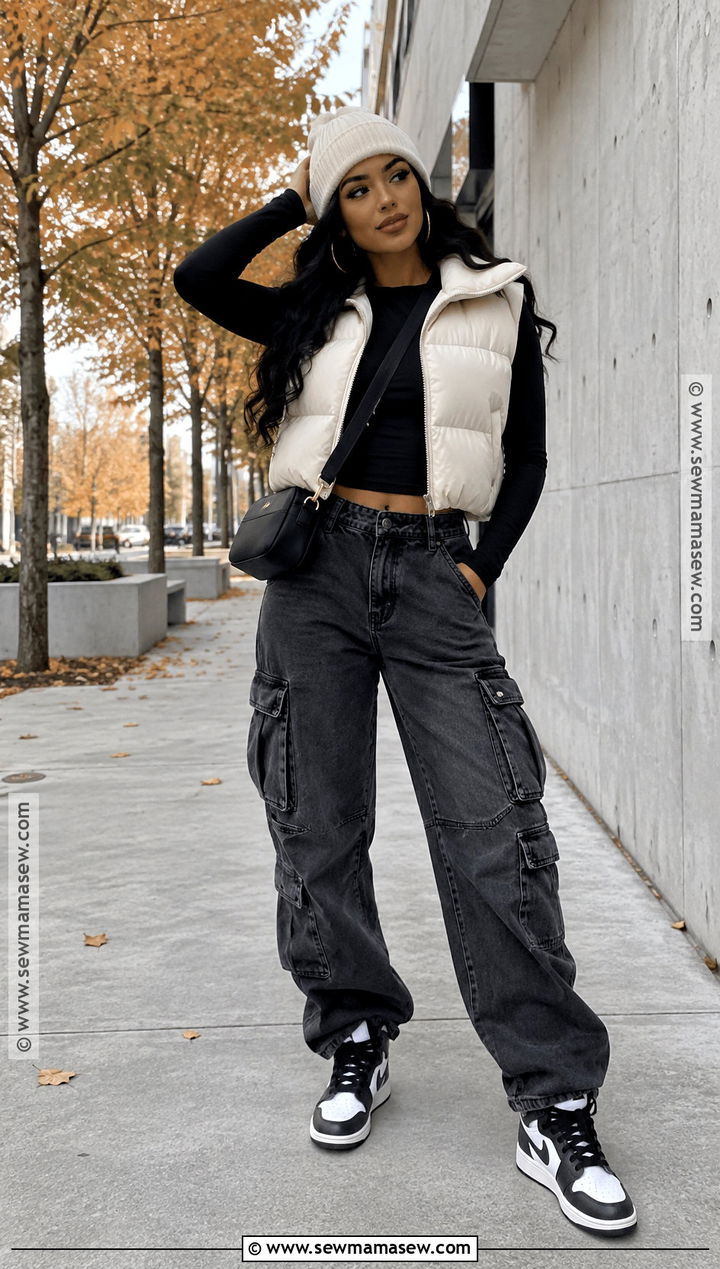 Puffer Vest And Cargo Jeans Fall Baddie Outfit - 20 chill baddie outfits fall