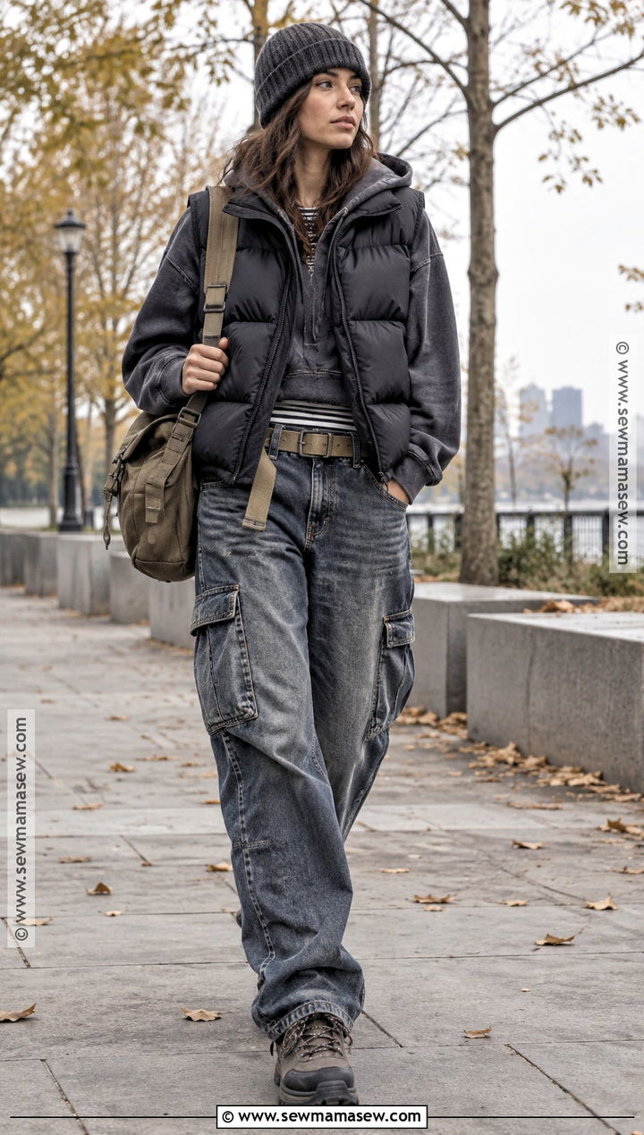 Puffer Vest And Cargo Jeans Grunge Outfit - 25 fall outfits grunge
