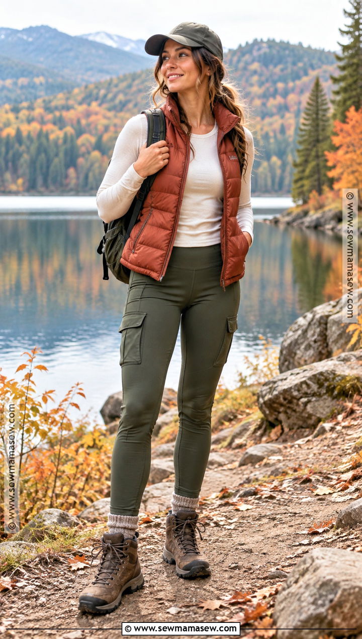 Puffer Vest And Cargo Leggings Outfit - 25 fall hiking outfits