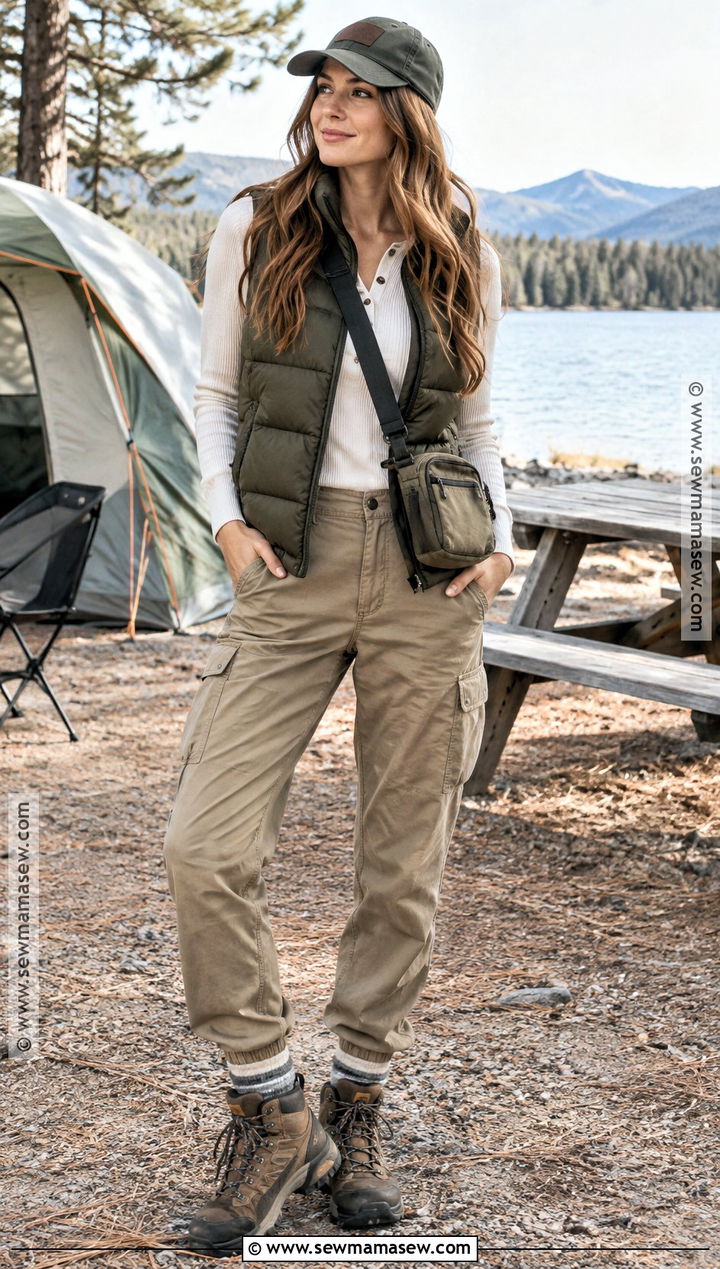 Puffer Vest And Cargo Pants Fall Camping Outfit - 25 fall camping outfits