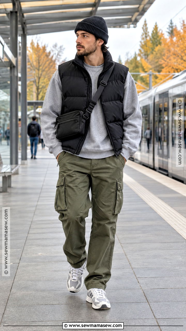 Puffer Vest And Cargo Pants Fall Outfit - 20 mens fall street style ideas