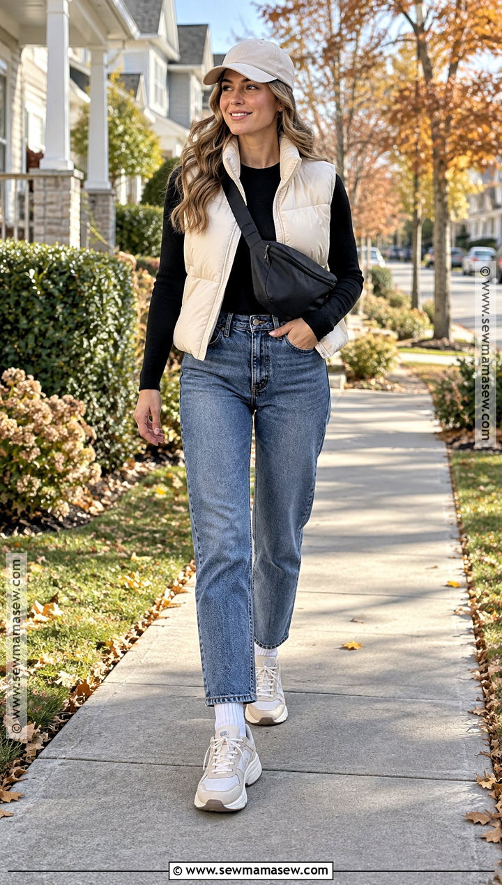 Puffer Vest And Dad Sneakers Fall Outfit - 25 fall outfits with sneakers