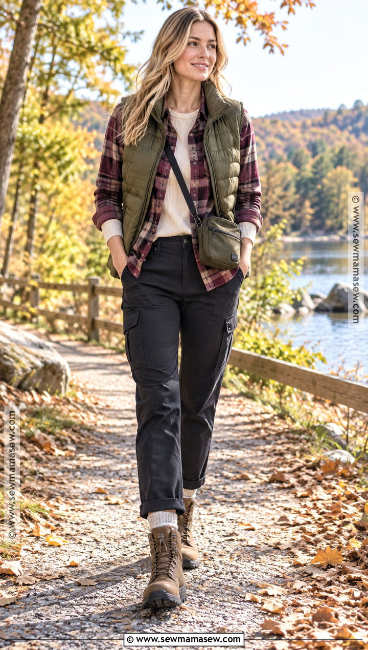 Puffer Vest And Flannel Outfit - 20 blonde fall outfit ideas