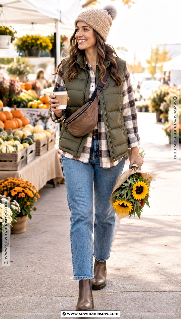 Puffer Vest And Flannel Shirt Fall Outfit - 25 cozy fall fits