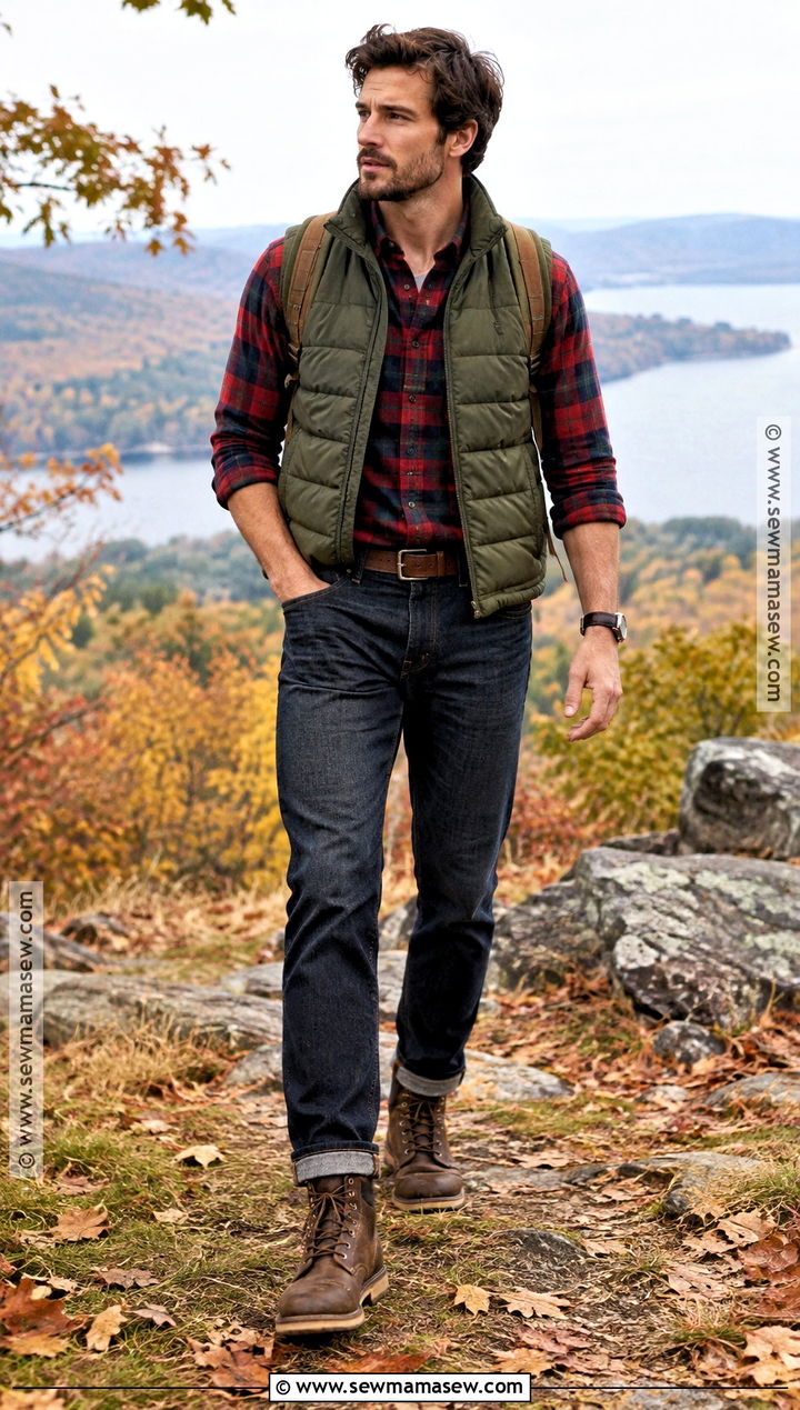 Puffer Vest And Flannel Shirt Fall Outfit - 25 Fall Mens Outfits