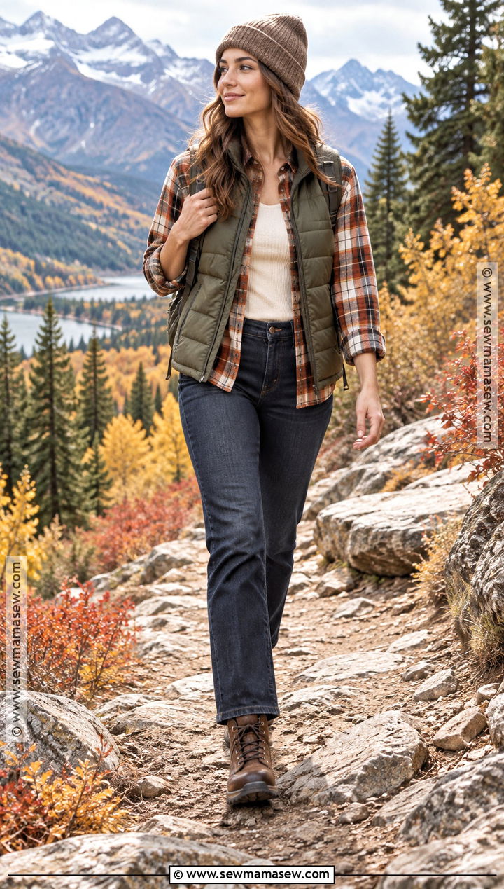 Puffer Vest And Flannel Shirt Fall Picture Outfit - 25 fall picture outfits