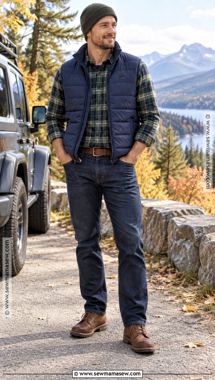 Puffer Vest And Flannel Shirt Outfit - 25 autumn style ideas for men