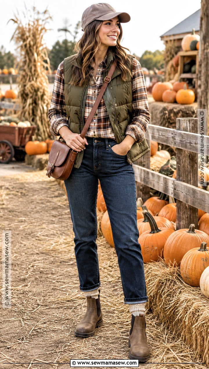 Puffer Vest And Flannel Shirt Pumpkin Patch Outfit - 20 Pumpkin Patch Outfit Women Fall Ideas