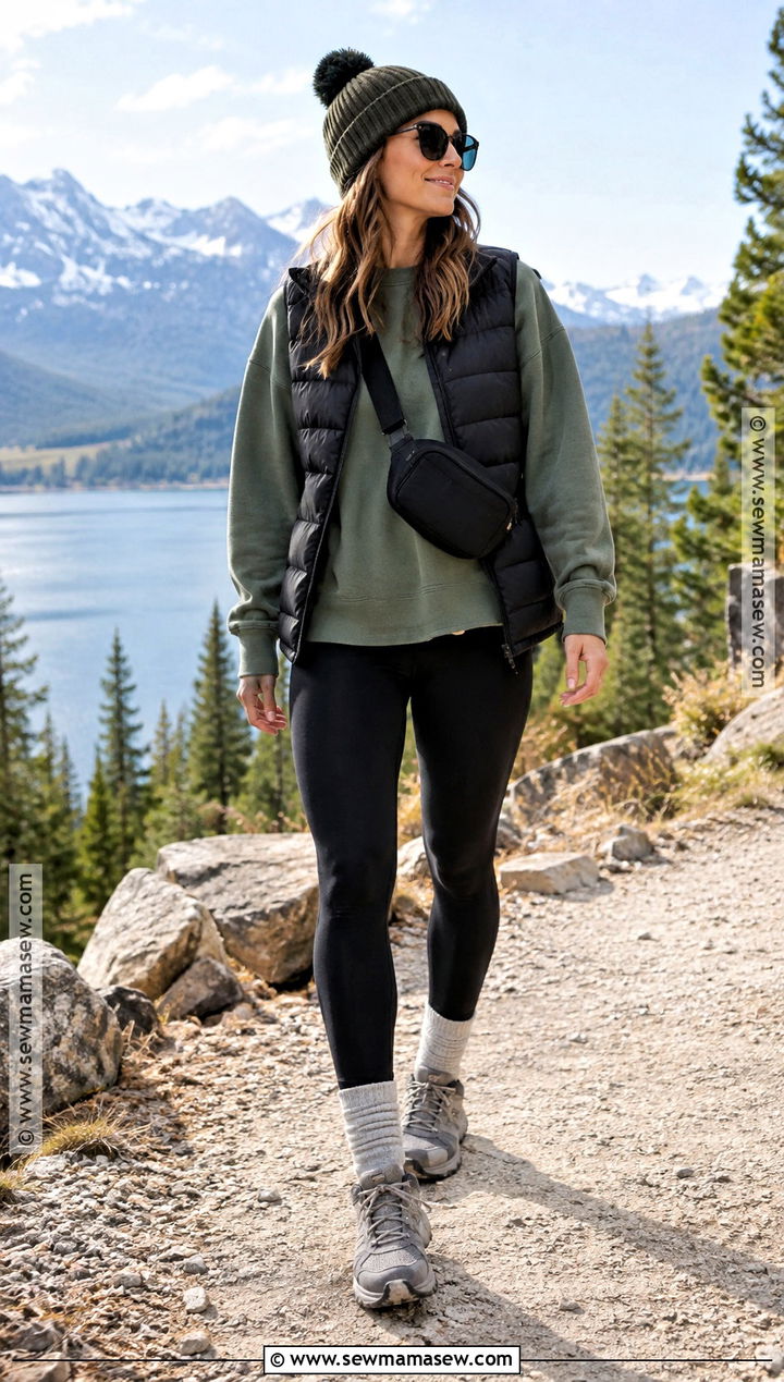 Puffer Vest And Fleece Leggings Fall Outfit - 15 warm cozy fall outfits