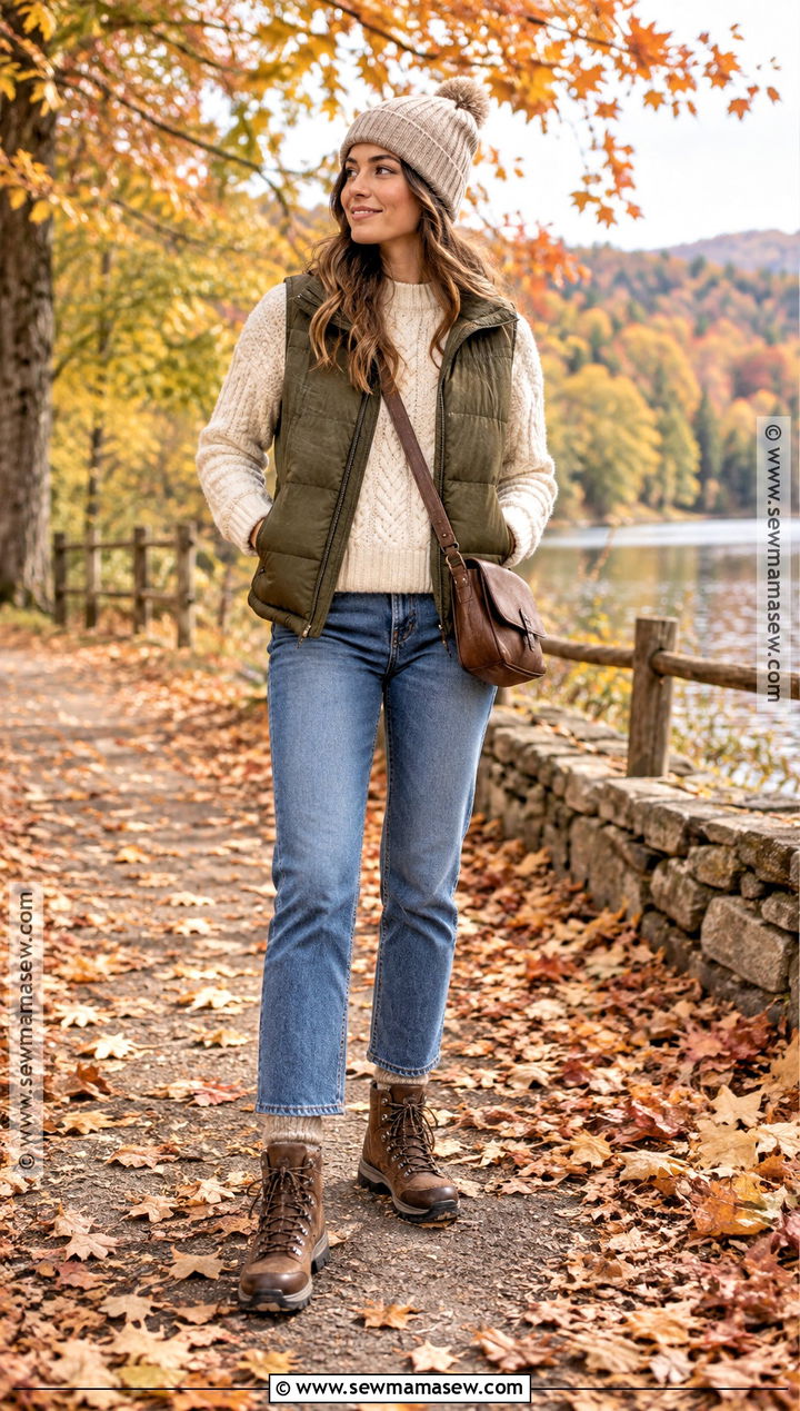 Puffer Vest And Hiking Boots Autumn Outfit - 20 autumn outfit with boots