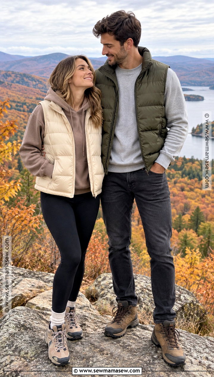 Puffer Vest And Hoodie Fall Couple Outfit - 20 fall pictures for couples outfits