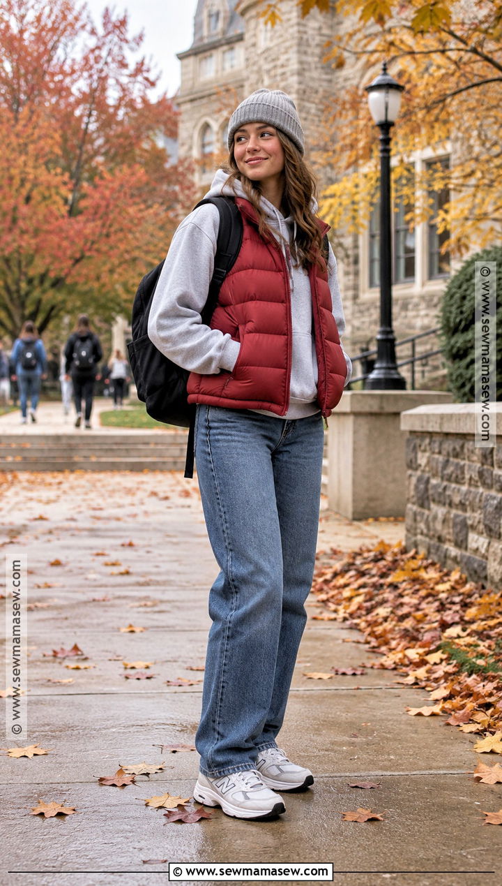 Puffer Vest And Hoodie Fall School Outfit - 30 fall outfits for school