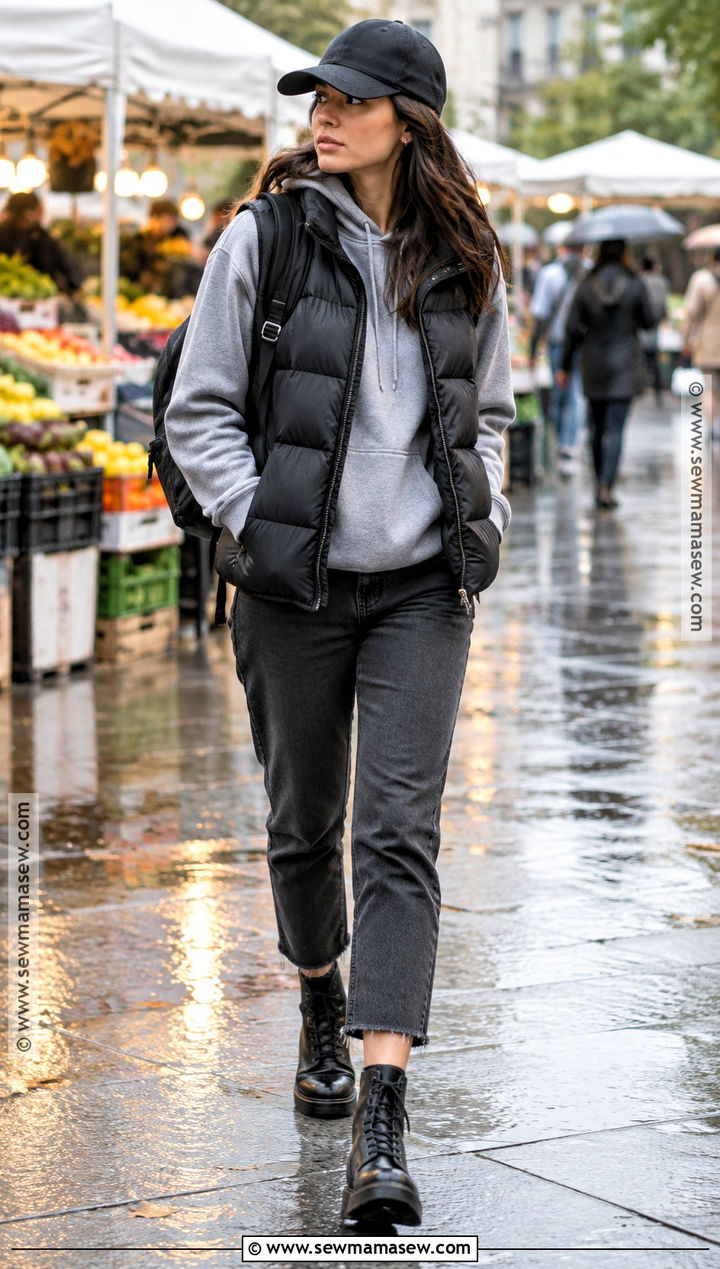 Puffer Vest And Hoodie Outfit - 15 fall rainy day outfits comfy