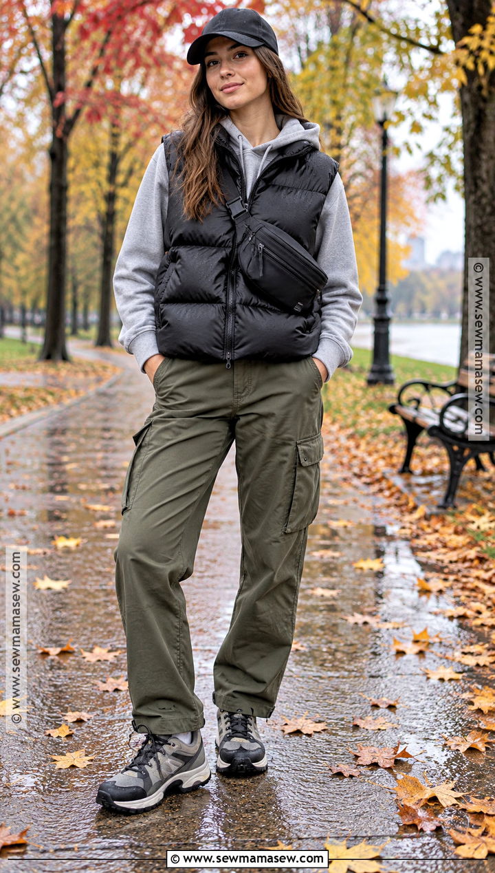 Puffer Vest And Hoodie Rainy Autumn Outfit - 20 rainy day autumn outfit ideas