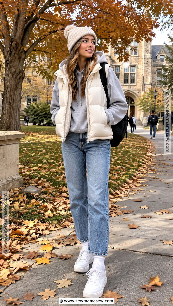 Puffer Vest And Hoodie School Outfit - 20 cold fall outfits school