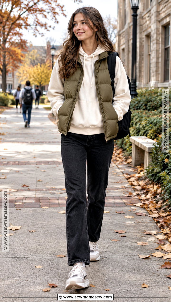 Puffer Vest And Hoodie School Outfit - 25 fall fits for school