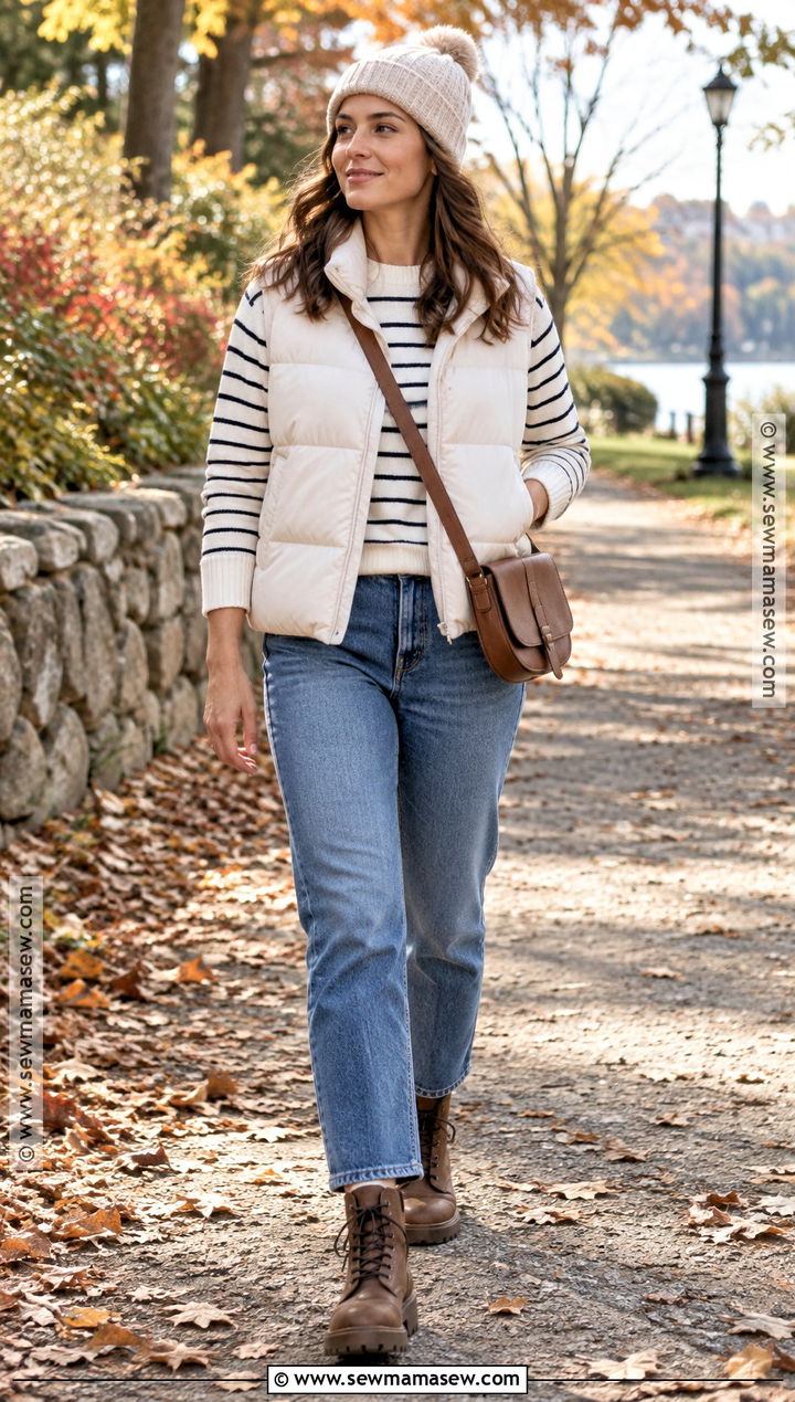 Puffer Vest And Jeans Autumn Outfit - 30 outfit ideas autumn