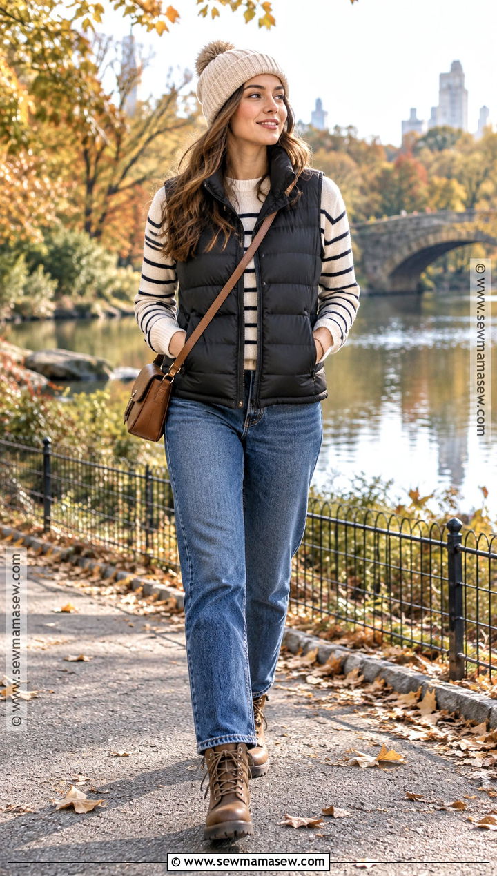 Puffer Vest And Jeans Autumn Outfit - 20 easy autumn outfits