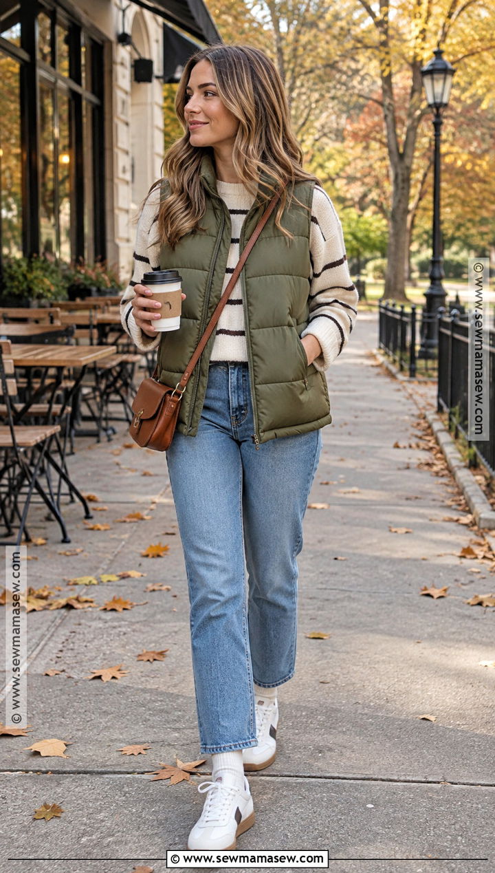 Puffer Vest And Jeans Coffee Date Outfit - 20 coffee date outfit fall ideas