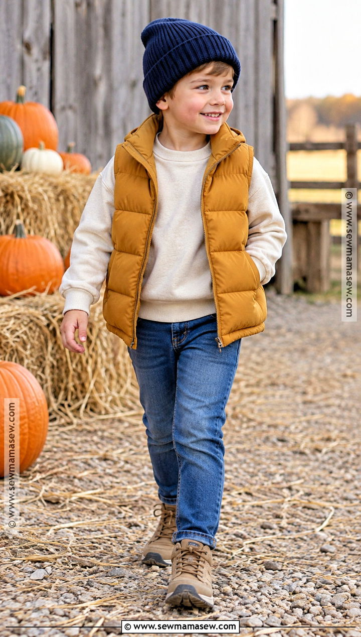 Puffer Vest And Jeans Pumpkin Patch Outfit - 25 pumpkin patch outfit ideas for kids