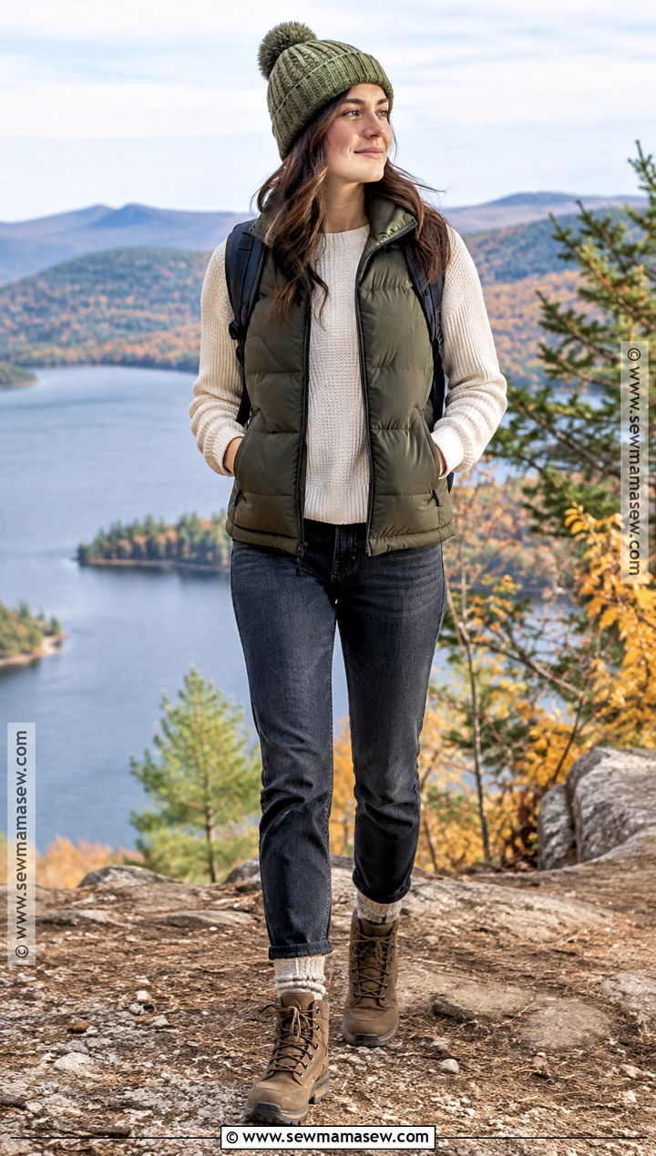 Puffer Vest And Jeans With Hiking Boots - 20 fall outfit boots