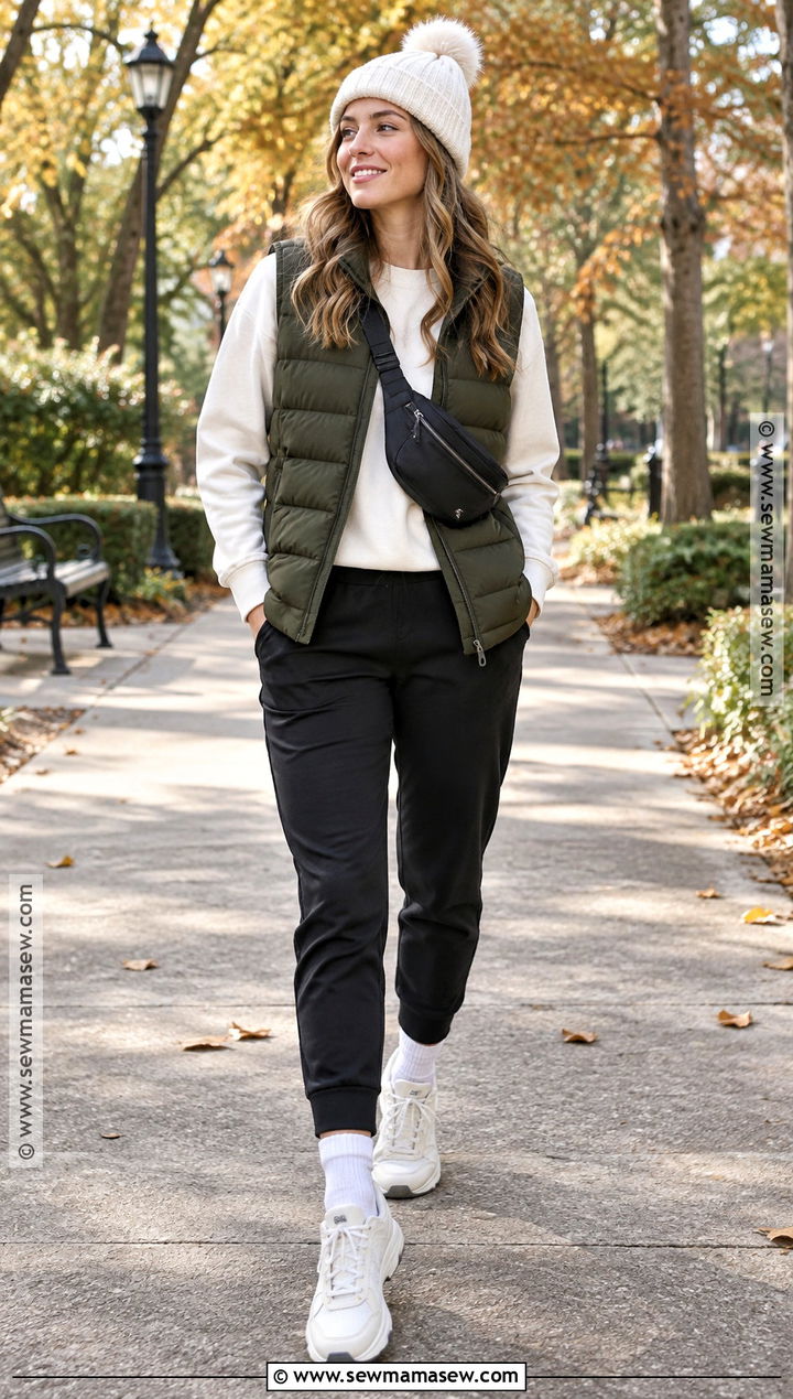 Puffer Vest And Joggers Autumn Outfit - 25 outfit for autumn ideas