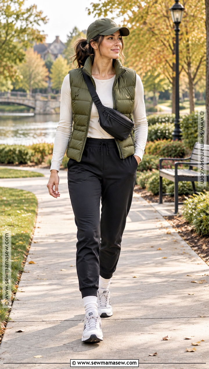 Puffer Vest And Joggers Fall Outfit - 25 comfy outfits fall