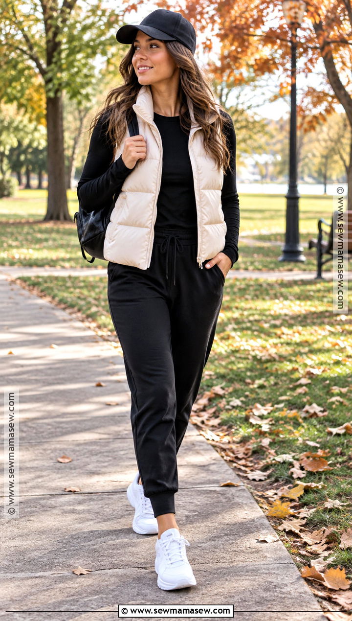 Puffer Vest And Joggers Fall Outfit - 15 Affordable Fall Outfit Ideas