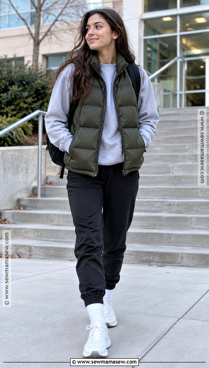 Puffer Vest And Joggers School Outfit - 20 fall outfit school ideas