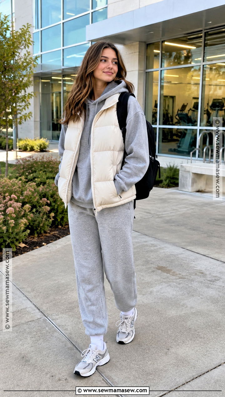 Puffer Vest And Joggers School Outfit - 25 cute fall outfits for school