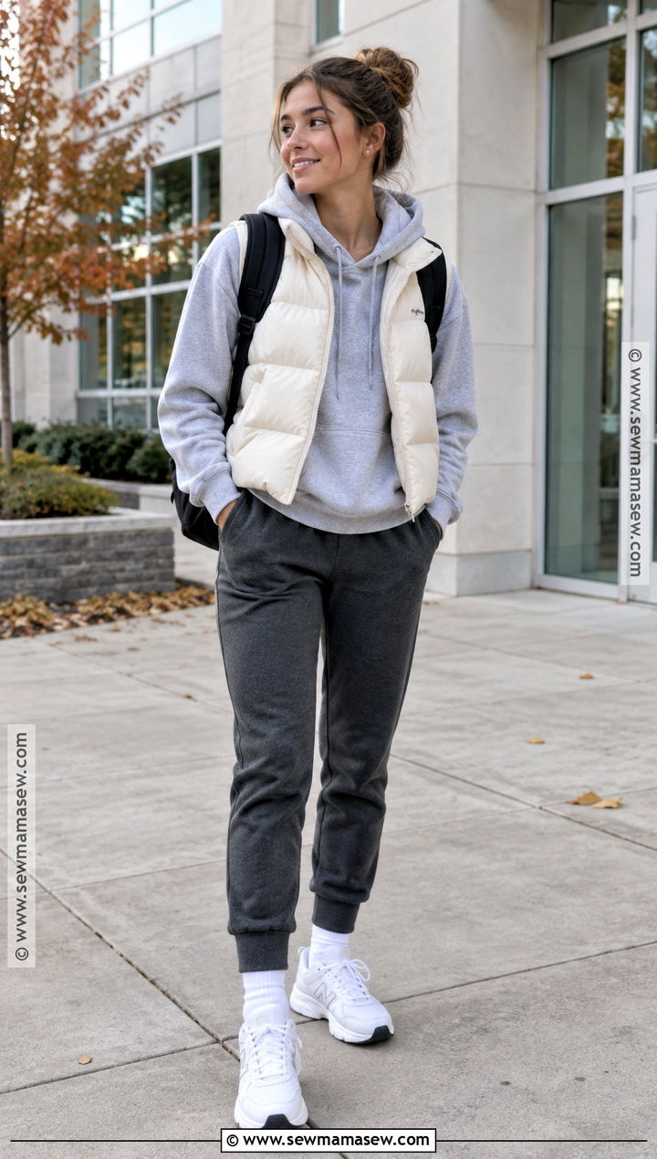 Puffer Vest And Joggers School Outfit - 15 fall school outfits highschool 2026
