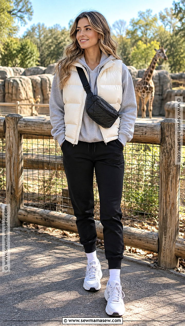 Puffer Vest And Joggers Zoo Outfit - 25 zoo outfit fall ideas