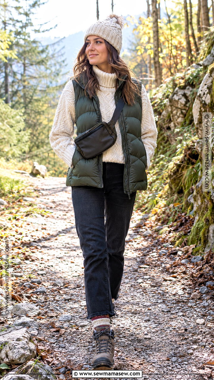 Puffer Vest And Knit Sweater Autumn Outfit - 20 layered autumn outfits