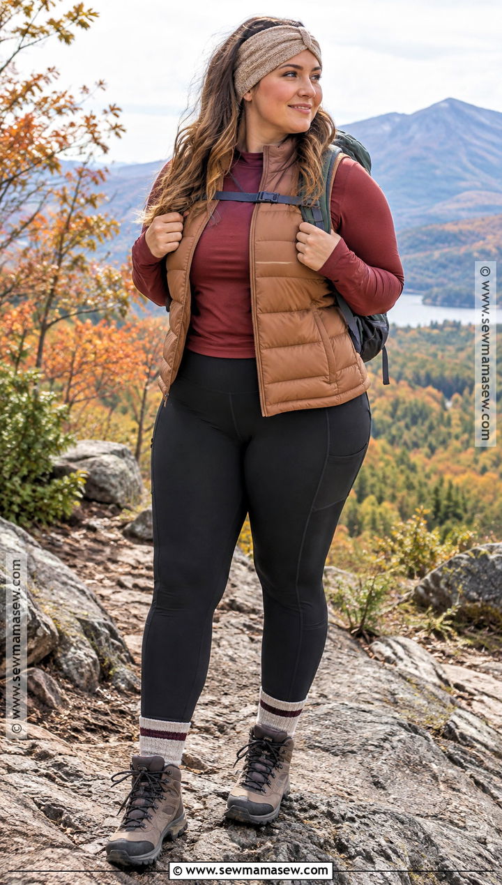 Puffer Vest And Leggings Fall Mountain Hiking Outfit - 20 Hiking Outfit Fall Mountain Ideas