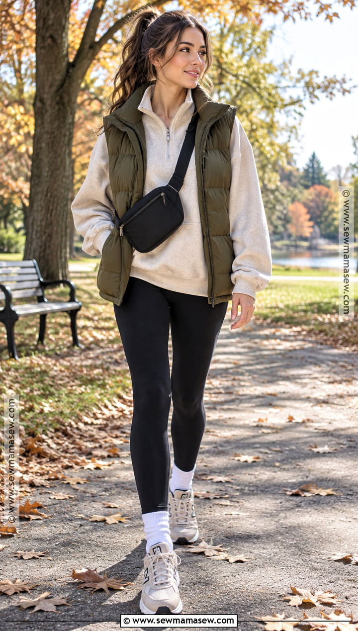 Puffer Vest And Leggings Fall Outfit - 25 cozy fall outfits aesthetic