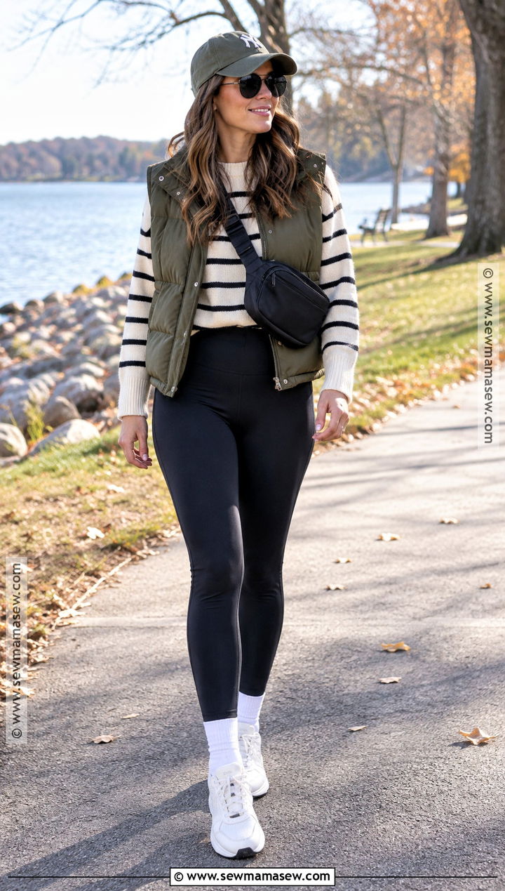 Puffer Vest And Leggings Fall Outfit - 20 Cool Mom Outfits Fall